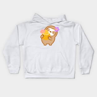 Cute Hawaiian Pineapple Soft Serve Sloth Kids Hoodie